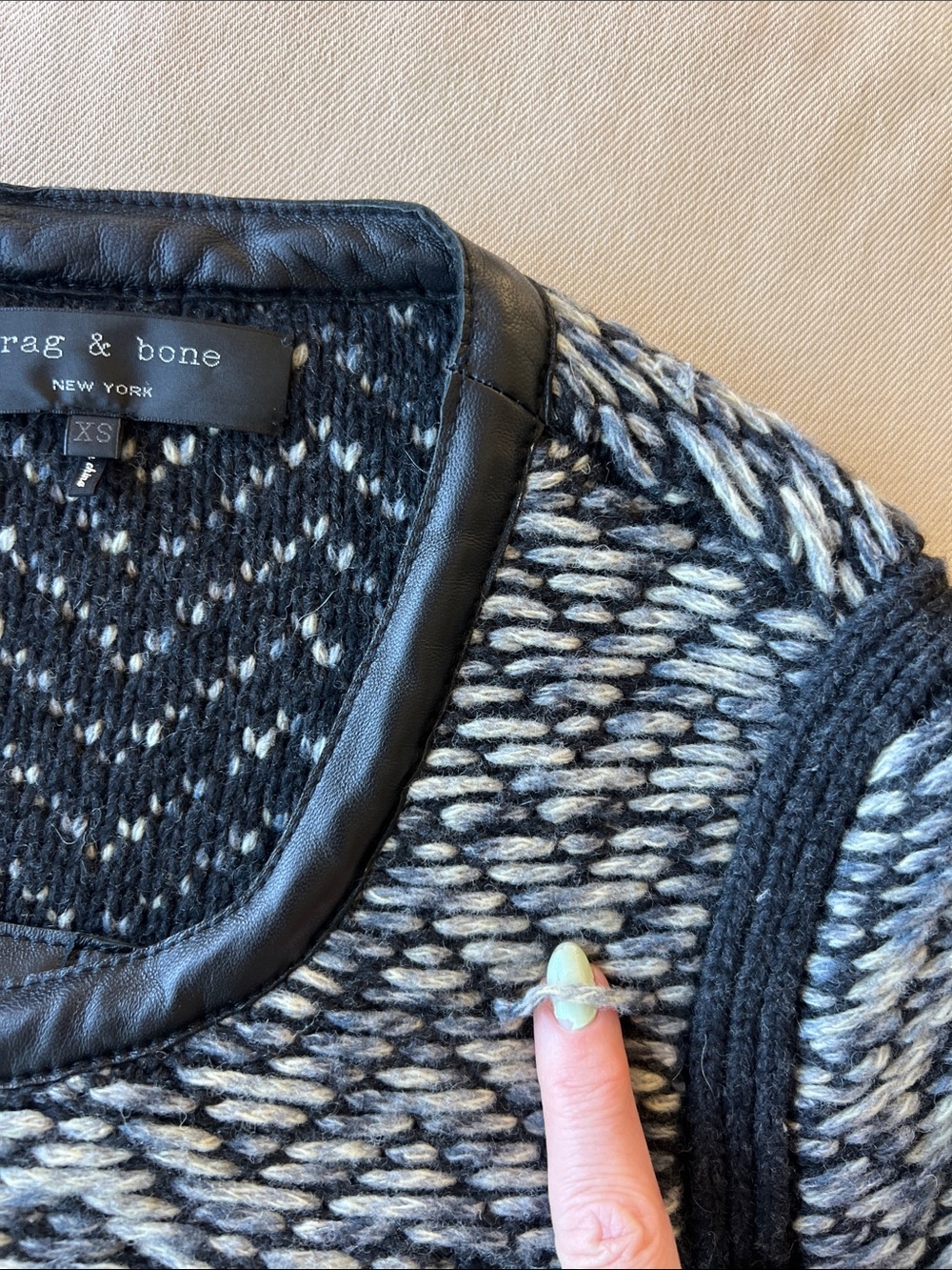 rag & bone Samantha Knit Tweed Charcoal Wool Lamb Leather Trim Jacket - Picture 10 of 12